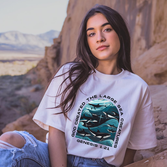 God Created the Large Sea Creatures | Organic Unisex Crewneck T-shirt Econscious - Sown In Christ Apparel Co.