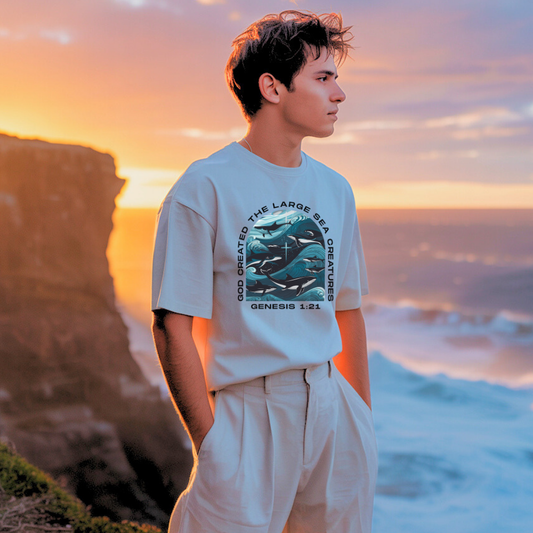 God Created the Large Sea Creatures | Organic Unisex Crewneck T-shirt Econscious - Sown In Christ Apparel Co.