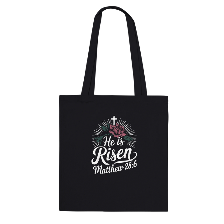 He is Risen | Premium Tote Bag - Sown In Christ Apparel Co., Christian Tote Bag
