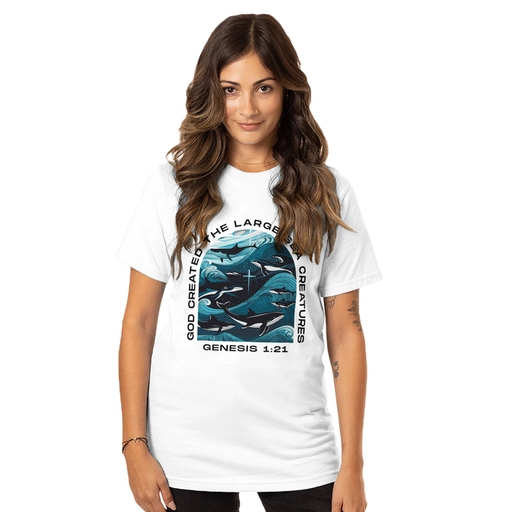 God Created the Large Sea Creatures | Organic Unisex Crewneck T-shirt Econscious - Sown In Christ Apparel