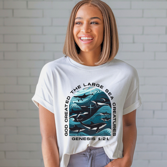 God Created the Large Sea Creatures | Organic Unisex Crewneck T-shirt Econscious - Sown In Christ Apparel