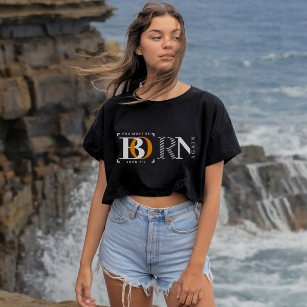 You Must Be Born Again | Women's Cropped Heritage Crewneck T-Shirt - Sown In Christ Apparel Co.