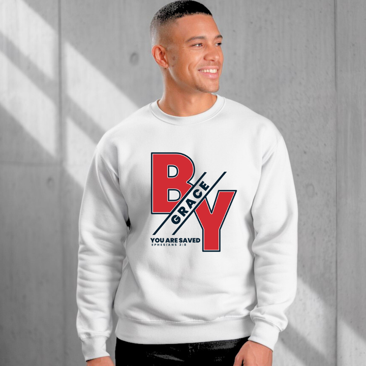 By Grace You are Saved | Crewneck Sweatshirt Gildan SF000 - Sown In Christ Apparel Co.