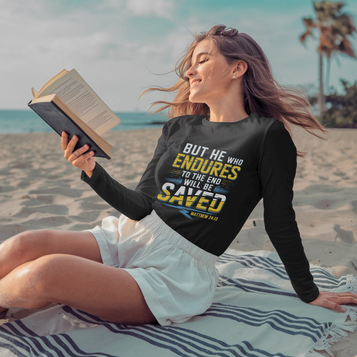 He Who Endures | Organic Unisex Classic Long-Sleeve T-Shirt Econscious - Sown In Christ Apparel Co.