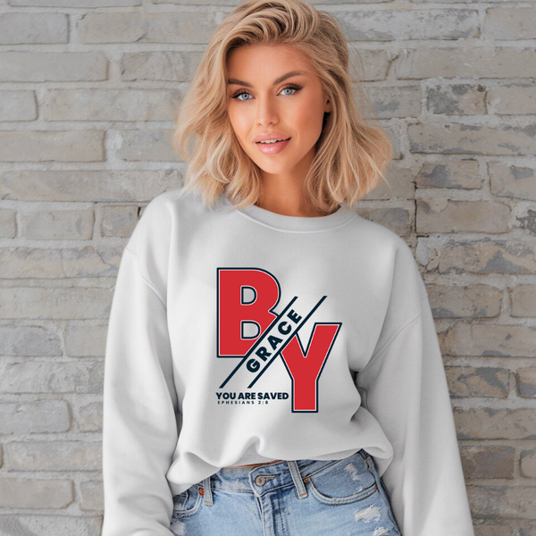 By Grace You are Saved | Crewneck Sweatshirt Gildan SF000 - Sown In Christ Apparel Co.