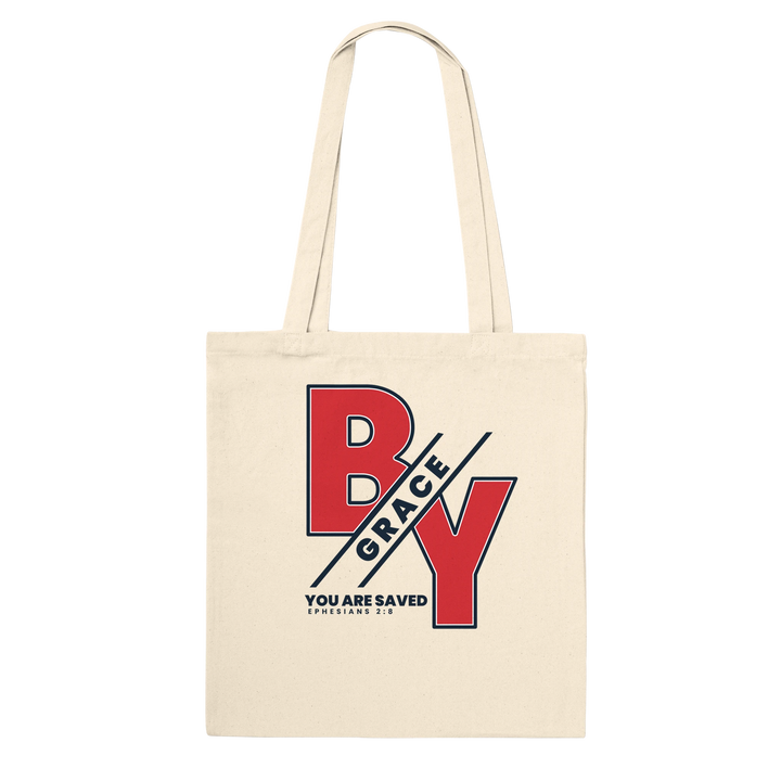 By Grace You Are Saved | Premium Tote Bag - Sown In Christ Apparel Co., Christian Tote Bag