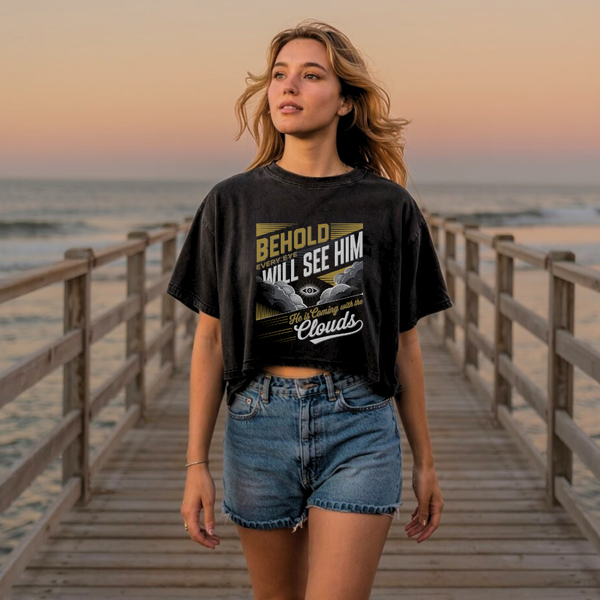 He is Coming | Women's Cropped Heritage Crewneck T-Shirt - Sown In Christ Apparel Co.