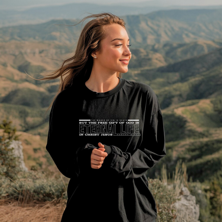 Free Gift of God is Eternal Life | Organic Unisex Classic Long-Sleeve T-Shirt Econscious - Sown In Christ Apparel Co.