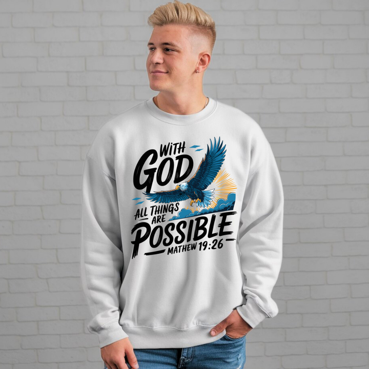 With God All Things are Possible | Crewneck Sweatshirt Gildan SF000 - Sown In Christ Apparel Co.
