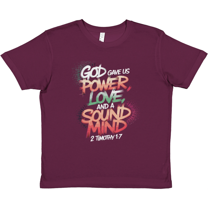 God Gave us Power Love and a Sound Mind | Premium Kids Crewneck T-shirt - Sown In Christ Apparel Co., Christian T-shirt