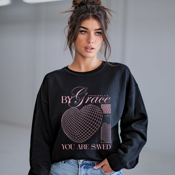 By Grace You are Saved | Crewneck Sweatshirt Gildan SF000 - Sown In Christ Apparel Co.