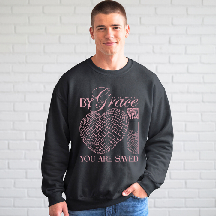 By Grace You are Saved | Crewneck Sweatshirt Gildan SF000 - Sown In Christ Apparel Co.