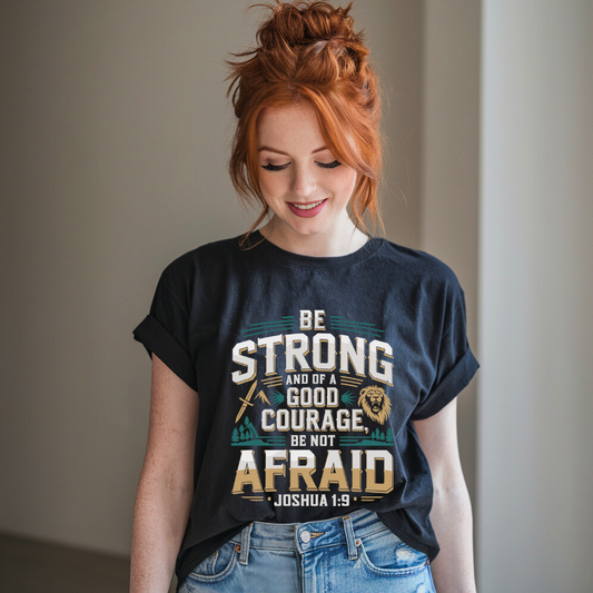 Be Strong and of a Good Courage Be Not Afraid | Organic Unisex Crewneck T-shirt Econscious, Christian Shirt, Bible verse t-shirt
