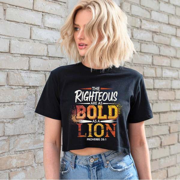 Bold as a Lion | Women's Cropped Heritage Crewneck T-Shirt - Sown In Christ Apparel Co.