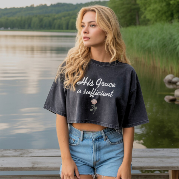 His Grace is Sufficient | Women's Cropped Heritage Crewneck T-Shirt