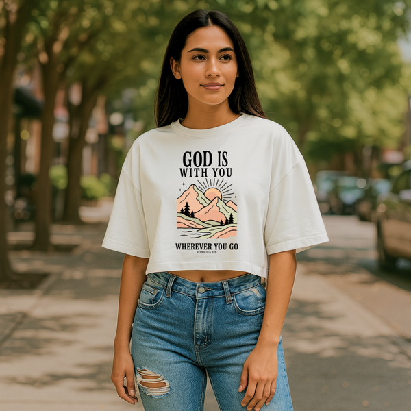 Yahweh Your God with You | Women's Cropped Heritage Crewneck T-Shirt - Sown In Christ Apparel Co.