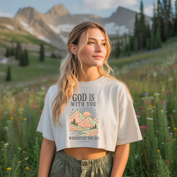 God is with You | Women's Cropped Heritage Crewneck T-Shirt - Sown In Christ Apparel Co.