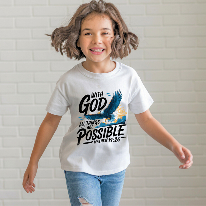 With God All Things are Possible | Premium Kids Crewneck T-shirt - Sown In Christ Apparel Co., Christian T-shirt
