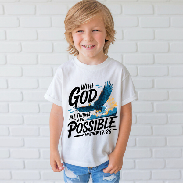 With God All Things are Possible | Premium Kids Crewneck T-shirt - Sown In Christ Apparel Co., Christian T-shirt
