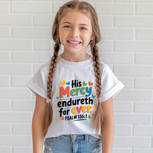 His Mercy Endureth Forever | Premium Kids Crewneck T-shirt - Sown In Christ Apparel Co., Christian T-shirt