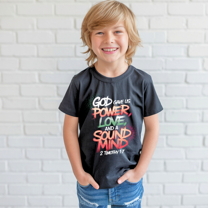 God Gave us Power Love and a Sound Mind | Premium Kids Crewneck T-shirt - Sown In Christ Apparel Co., Christian T-shirt