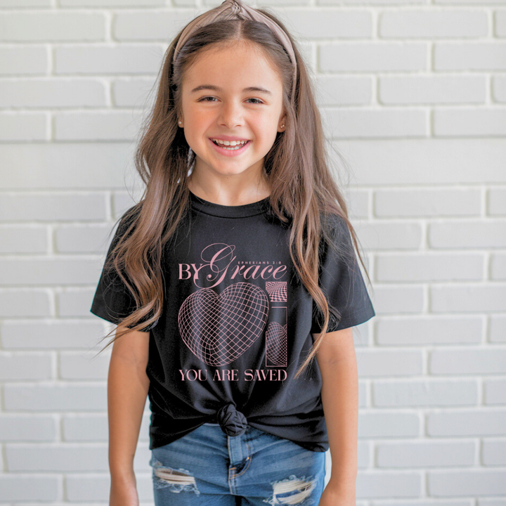 By Grace You are Saved | Premium Kids Crewneck T-shirt - Sown In Christ Apparel Co., Christian T-shirt