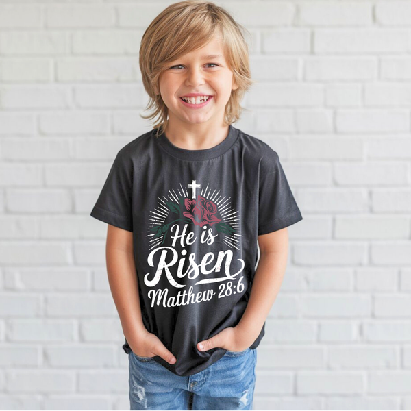 He is Risen | Premium Kids Crewneck T-shirt - Sown In Christ Apparel Co., Christian T-shirt