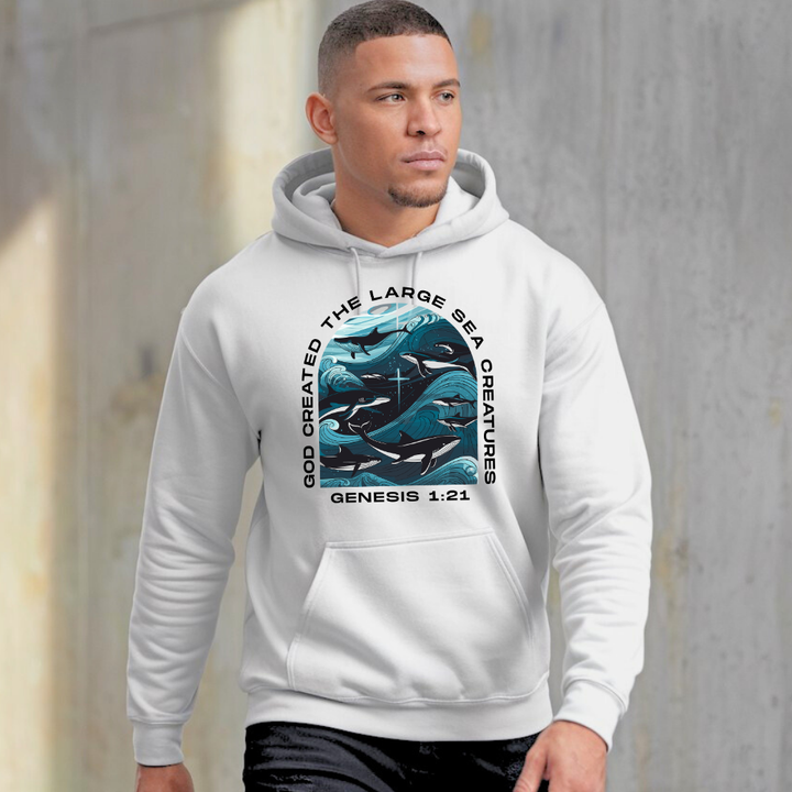 God Created the Large Sea Creatures | Premium Unisex Pullover Hoodie - Sown In Christ Apparel Co.