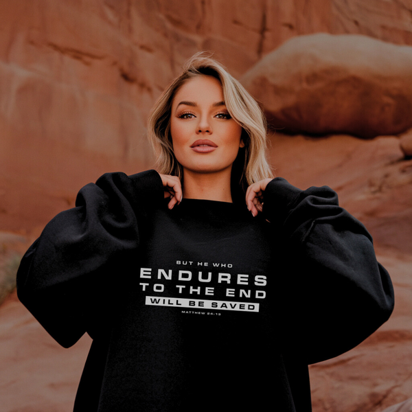 But He Who Endures to the End | Crewneck Sweatshirt Gildan SF000 - Sown In Christ Apparel Co.