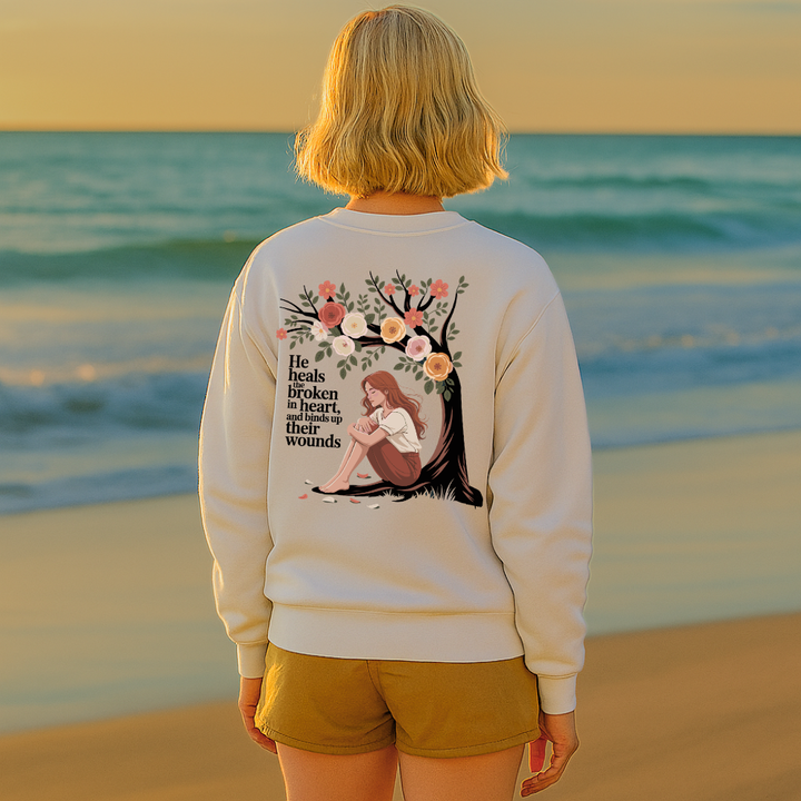 He Heals the Broken in Heart | Crewneck Sweatshirt Gildan SF000 - Sown In Christ Apparel Co.