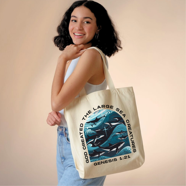 God Created the Large Sea Creatures | Premium Tote Bag - Sown In Christ Apparel Co.