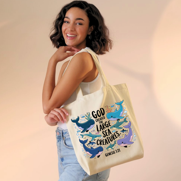 God Created the Large Sea Creatures | Premium Tote Bag - Sown In Christ Apparel Co.