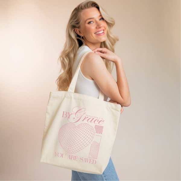 By Grace You Are Saved | Premium Tote Bag - Sown In Christ Apparel Co., Christian Tote Bag