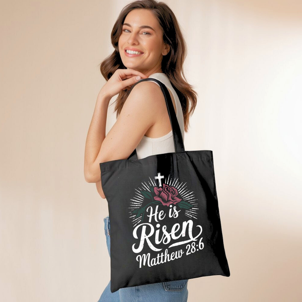 He is Risen | Premium Tote Bag - Sown In Christ Apparel Co., Christian Tote Bag
