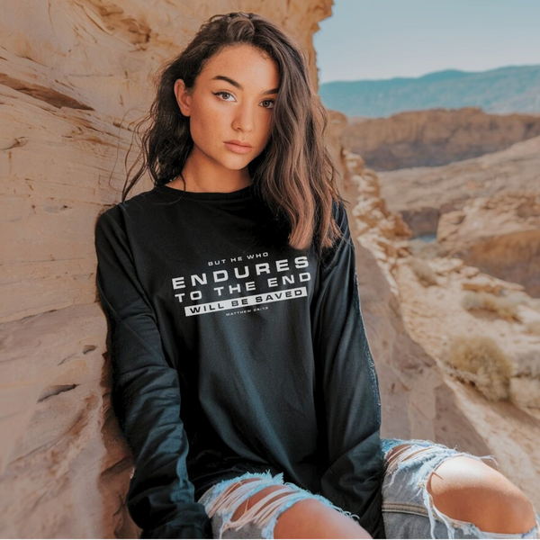 But He Who Endures to the End | Organic Unisex Classic Long-Sleeve T-Shirt Econscious - Sown In Christ Apparel Co.