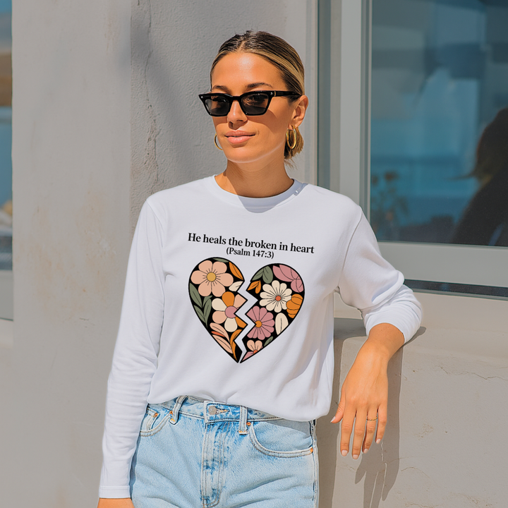 He Heals the Broken in Heart | Organic Unisex Classic Long-Sleeve T-Shirt Econscious - Sown In Christ Apparel Co.