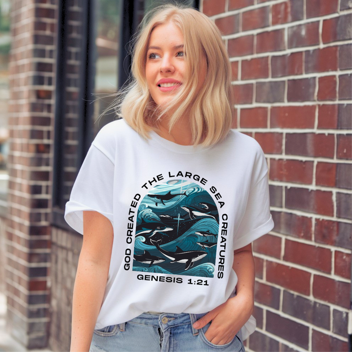 God Created the Large Sea Creatures | Organic Unisex Crewneck T-shirt Econscious - Sown In Christ Apparel