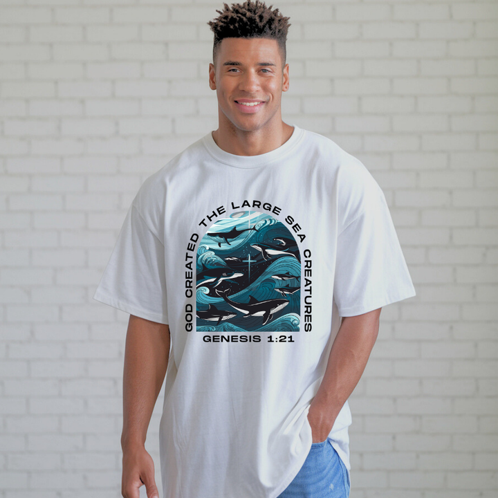 God Created the Large Sea Creatures | Organic Unisex Crewneck T-shirt Econscious - Sown In Christ Apparel