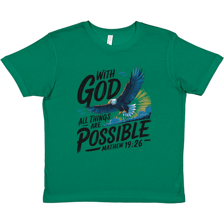 With God All Things are Possible | Premium Kids Crewneck T-shirt - Sown In Christ Apparel Co., Christian T-shirt
