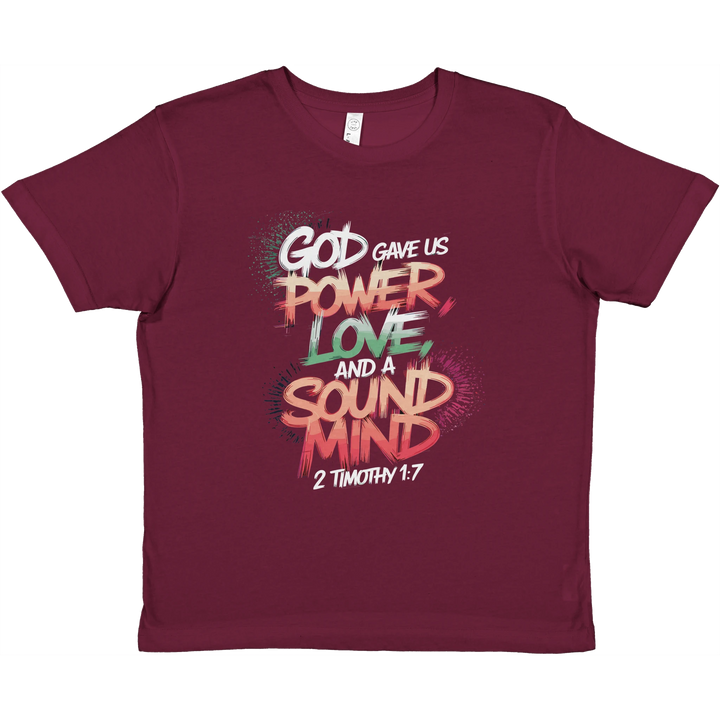 God Gave us Power Love and a Sound Mind | Premium Kids Crewneck T-shirt - Sown In Christ Apparel Co., Christian T-shirt