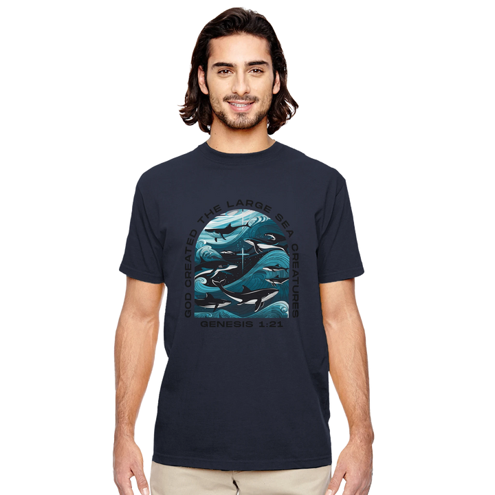 God Created the Large Sea Creatures | Organic Unisex Crewneck T-shirt Econscious - Sown In Christ Apparel