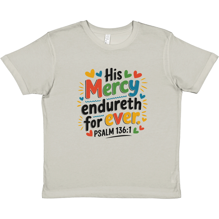 His Mercy Endureth Forever | Premium Kids Crewneck T-shirt - Sown In Christ Apparel Co., Christian T-shirt