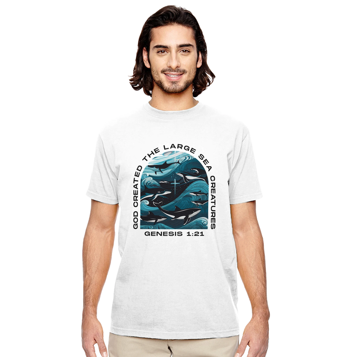 God Created the Large Sea Creatures | Organic Unisex Crewneck T-shirt Econscious - Sown In Christ Apparel